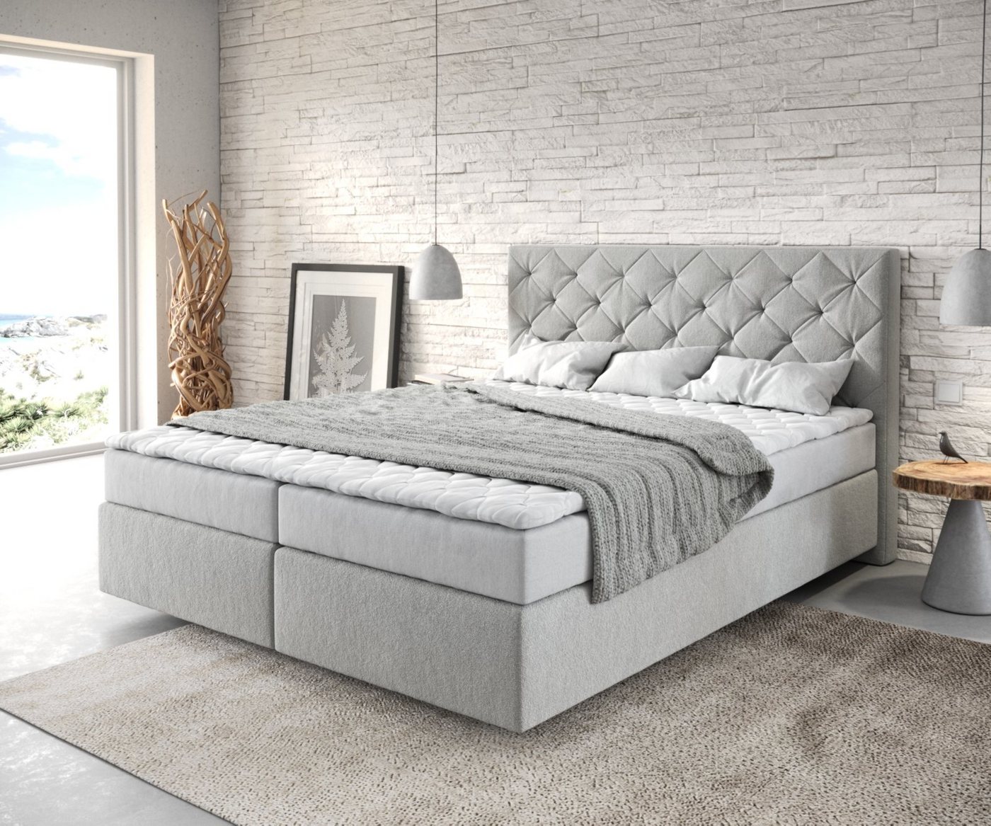 DELIFE Boxspringbett Dream-Great, Mikrofaser Silbergrau 160x200 cm mit Matratze und Topper DELIFE Boxspringbett Dream-Great, Mikrofaser Silbergrau 160x200 cm mit Matratze und Topper von DELIFE