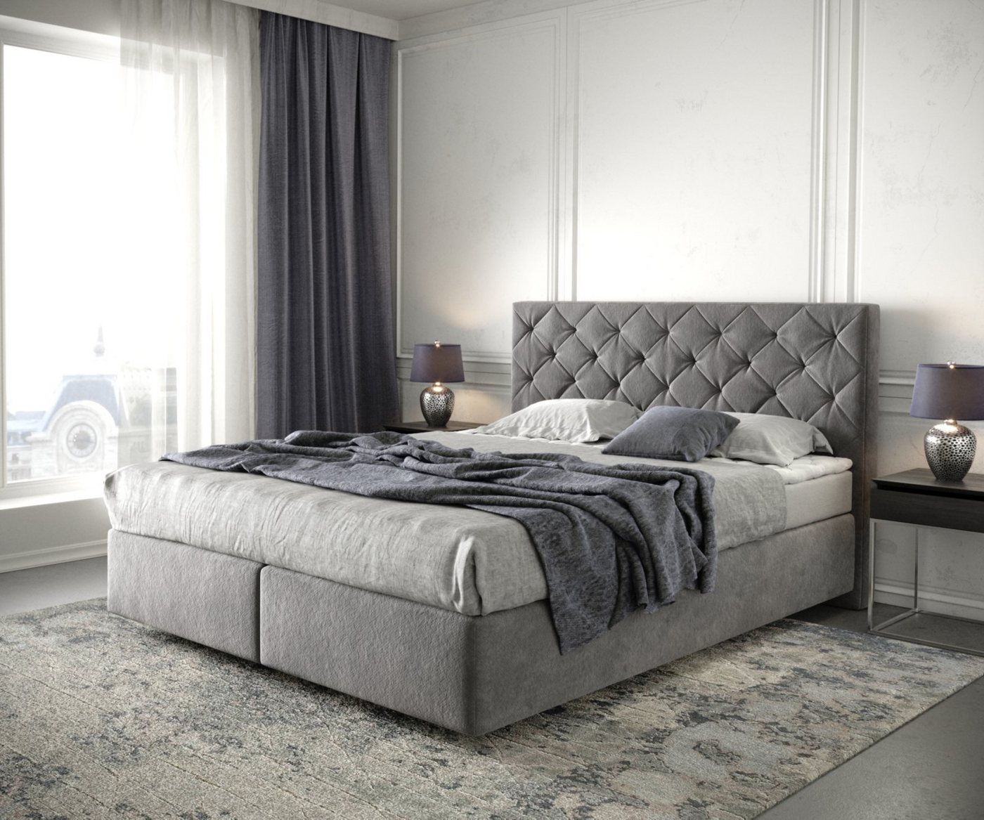 DELIFE Boxspringbett Dream-Great, Mikrofaser Taupe 160x200 cm mit Matratze und Topper von DELIFE