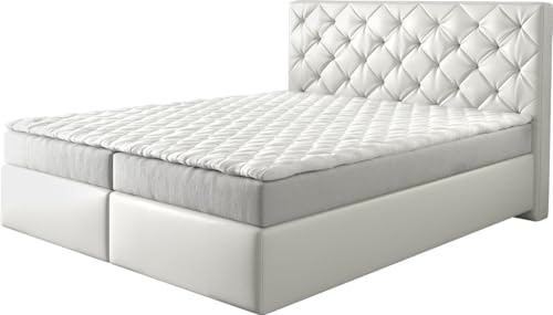 DELIFE Boxspringbett Dream-Great Kunstleder Weiß 160x200 cm mit Matratze und Topper von DELIFE