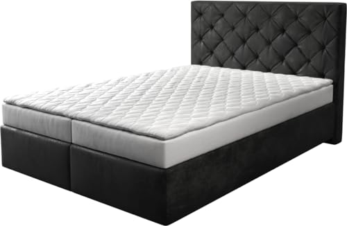 DELIFE Boxspringbett Dream-Great Mikrofaser Anthrazit Vintage 140x200 cm mit Matratze und Topper von DELIFE