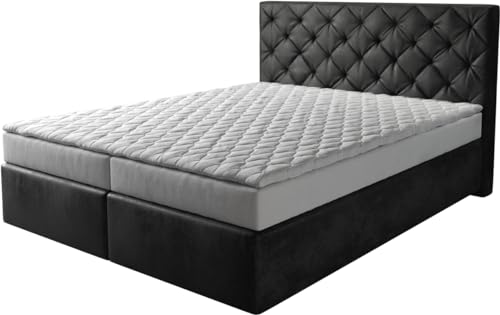 DELIFE Boxspringbett Dream-Great Mikrofaser Anthrazit Vintage 160x200 cm mit Matratze und Topper von DELIFE