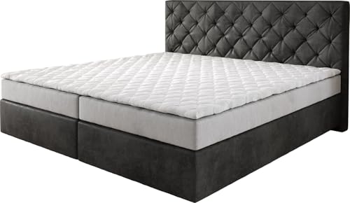 DELIFE Boxspringbett Dream-Great Mikrofaser Anthrazit Vintage 200x200 cm Bonell-Matratze PU-Topper von DELIFE