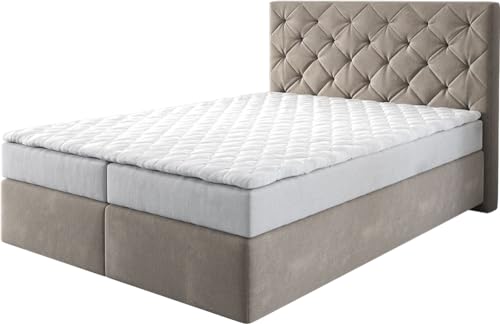 DELIFE Boxspringbett Dream-Great Mikrofaser Beige 140x200 cm mit Matratze und Topper von DELIFE