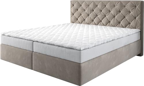 DELIFE Boxspringbett Dream-Great Mikrofaser Beige 180x200 cm mit Matratze und Topper von DELIFE