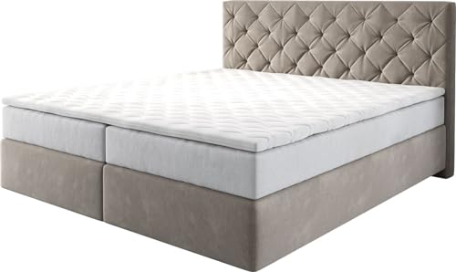 DELIFE Boxspringbett Dream-Great Mikrofaser Beige 180x200 cm mit TFK Matratze und Visco Topper von DELIFE