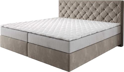 DELIFE Boxspringbett Dream-Great Mikrofaser Beige 200x200 cm mit Taschenfederkernmatratze und Topper Visco von DELIFE