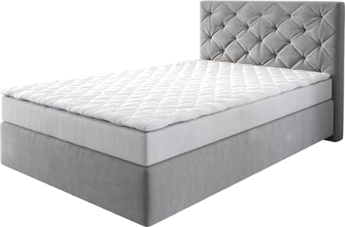 DELIFE Boxspringbett Dream-Great Mikrofaser Grau 120x200 cm mit Matratze und Topper von DELIFE
