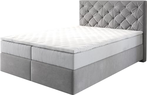 DELIFE Boxspringbett Dream-Great Mikrofaser Grau 140x200 cm mit TFK Matratze und Visco Topper von DELIFE
