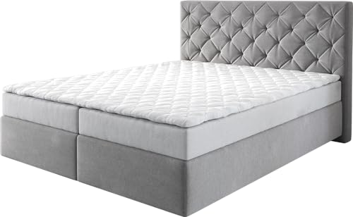 DELIFE Boxspringbett Dream-Great Mikrofaser Grau 160x200 cm mit Matratze und Topper von DELIFE