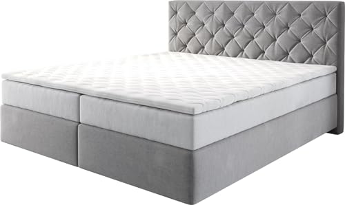 DELIFE Boxspringbett Dream-Great Mikrofaser Grau 180x200 cm mit TFK Matratze und Visco Topper von DELIFE