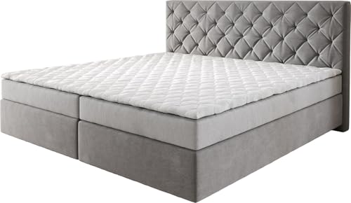 DELIFE Boxspringbett Dream-Great Mikrofaser Grau 200x200 cm Bonell-Matratze PU-Topper von DELIFE