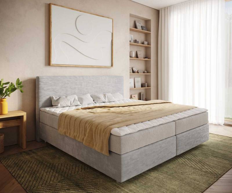 DELIFE Boxspringbett Dream-Well, Cord Silbergrau 200x200 cm mit Taschenfederkernmatratze und Topper Vis DELIFE Boxspringbett Dream-Well, Cord Silbergrau 200x200 cm mit Taschenfederkernmatratze und Topper Vis von DELIFE