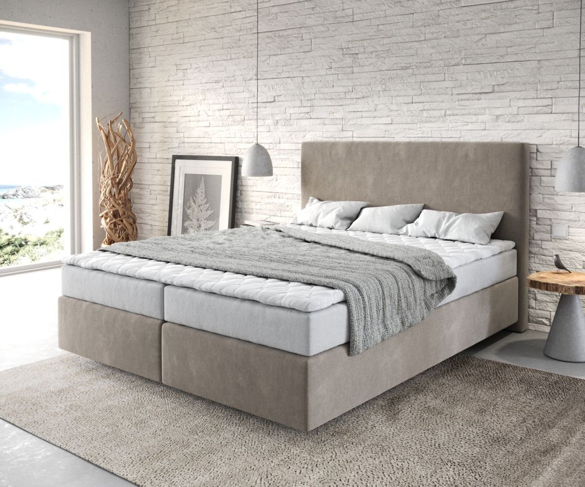 DELIFE Boxspringbett Dream-Well, Mikrofaser Beige 160x200 cm mit Matratze und Topper von DELIFE