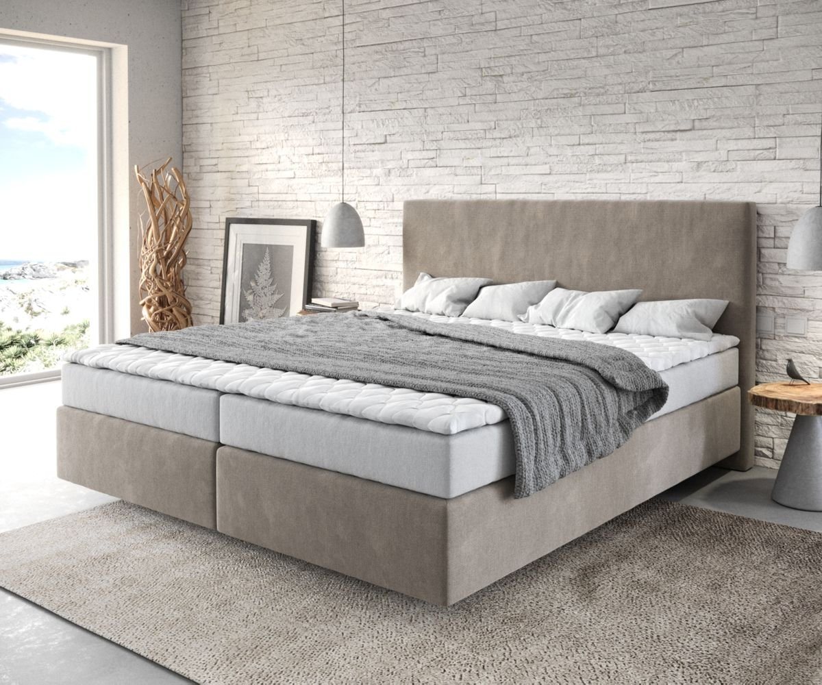 DELIFE Boxspringbett Dream-Well, Mikrofaser Beige 180x200 cm mit Matratze und Topper von DELIFE