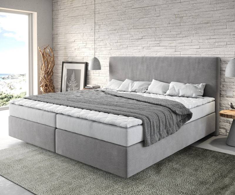 DELIFE Boxspringbett Dream-Well, Mikrofaser Grau 200x200 cm Bonell-Matratze PU-Topper von DELIFE