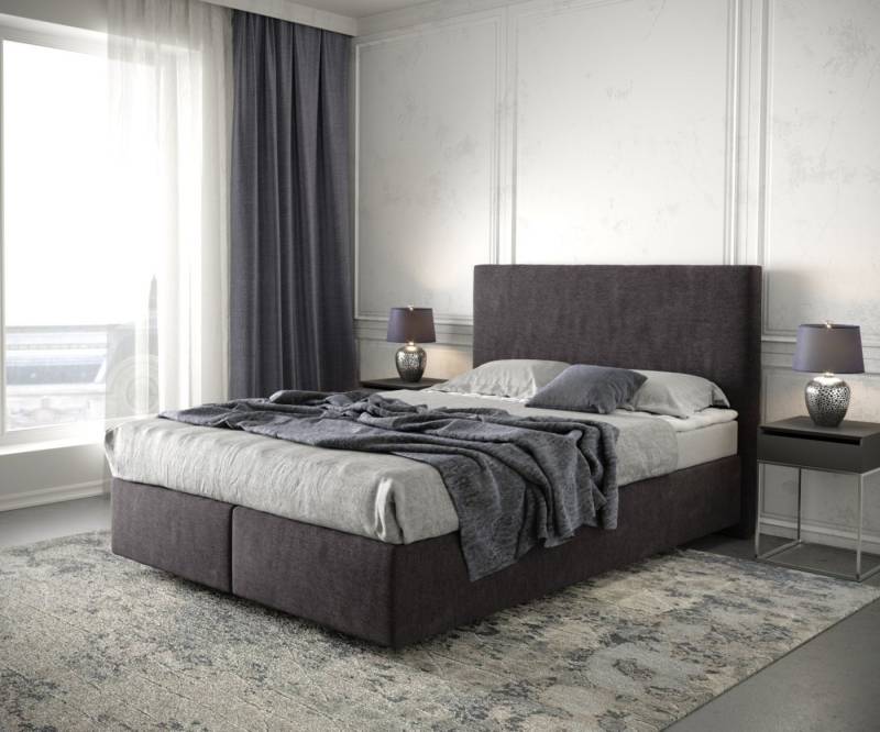 DELIFE Boxspringbett Dream-Well, Mikrofaser Schwarz 140x200 cm mit Matratze und Topper von DELIFE