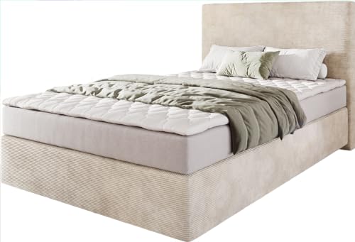 DELIFE Boxspringbett Dream-Well Cord Beige 120x200 cm mit Matratze und Topper von DELIFE