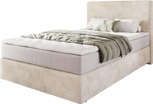 DELIFE Boxspringbett Dream-Well Cord Beige 120x200 cm mit Taschenfederkernmatratze u. Topper von DELIFE