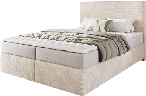 DELIFE Boxspringbett Dream-Well Cord Beige 140x200 cm mit Matratze und Topper von DELIFE