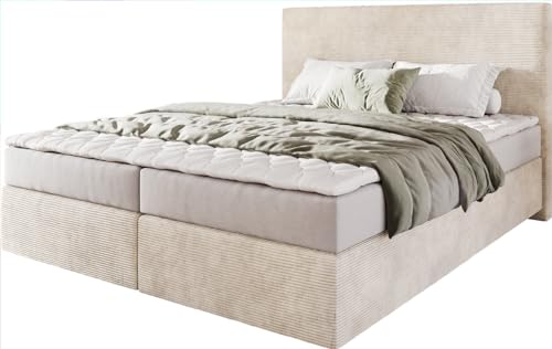 DELIFE Boxspringbett Dream-Well Cord Beige 160x200 cm mit Matratze und Topper von DELIFE