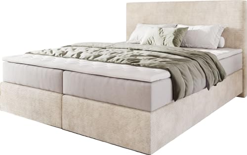 DELIFE Boxspringbett Dream-Well Cord Beige 160x200 cm mit Taschenfederkernmatratze u. Topper von DELIFE