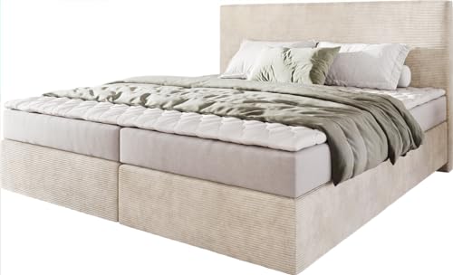 DELIFE Boxspringbett Dream-Well Cord Beige 180x200 cm mit Matratze und Topper von DELIFE