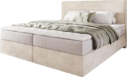 DELIFE Boxspringbett Dream-Well Cord Beige 180x200 cm mit Taschenfederkernmatratze u. Topper von DELIFE