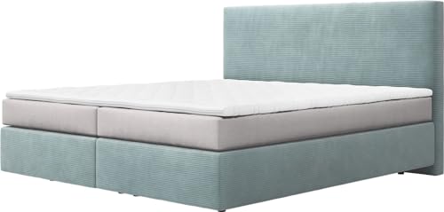 DELIFE Boxspringbett Dream-Well Cord Pastellblau 180x200 cm mit TFK Matratze u. Topper von DELIFE