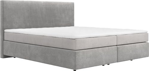 DELIFE Boxspringbett Dream-Well Cord Silbergrau 180x200 cm mit TFK Matratze u. Topper von DELIFE