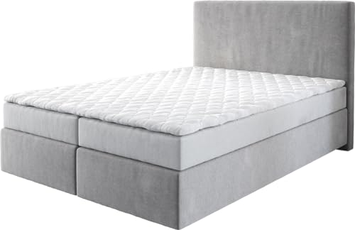 DELIFE Boxspringbett Dream-Well Mikrofaser Grau 140x200 cm mit Matratze und Topper von DELIFE