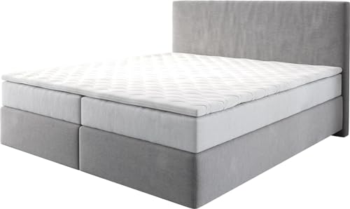DELIFE Boxspringbett Dream-Well Mikrofaser Grau 180x200 cm mit TFK Matratze und Visco Topper von DELIFE