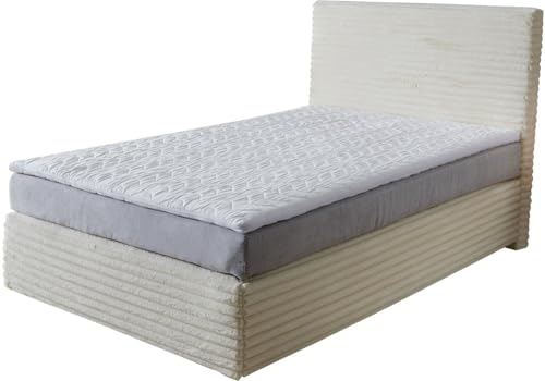 DELIFE Boxspringbett Dream-Well Plüsch-Cord Beige 120x200 cm TFK-Matratze Visco-Topper von DELIFE