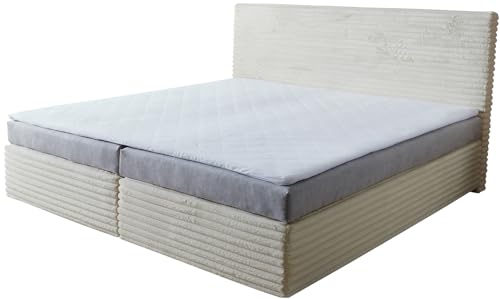 DELIFE Boxspringbett Dream-Well Plüsch-Cord Beige 200x200 cm Bonell-Matratze PU-Topper von DELIFE