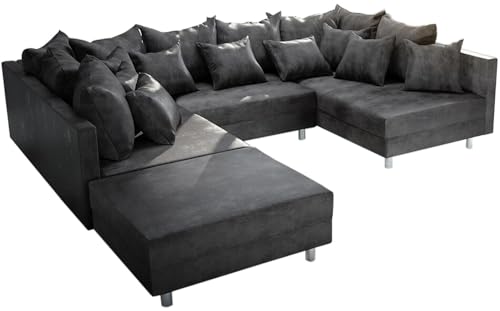 DELIFE Couch Clovis Anthrazit Antik Optik mit Hocker Wohnlandschaft Modulsofa von DELIFE