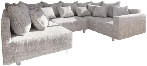 DELIFE Couch Clovis Hellgrau Strukturstoff mit Armlehne Wohnlandschaft modular von DELIFE