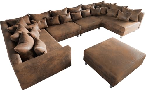 DELIFE Couch Clovis XL Braun Antik Optik Hocker Armlehne Wohnlandschaft modular von DELIFE