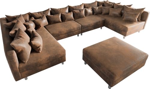 DELIFE Couch Clovis XL Braun Antik Optik mit Hocker Wohnlandschaft Modules Sofa von DELIFE
