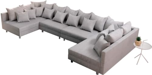 DELIFE Couch Clovis XL Grau Flachgewebe Wohnlandschaft modular von DELIFE