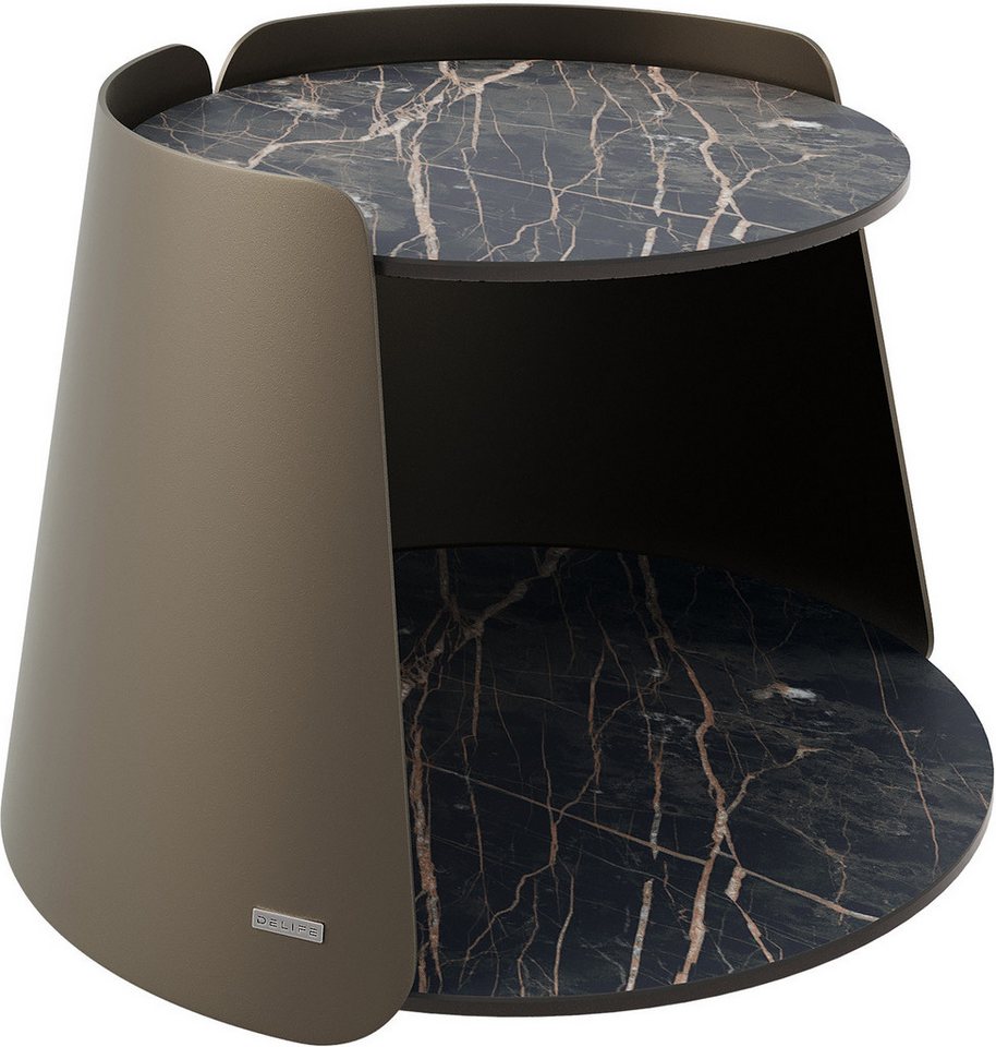 DELIFE Couchtisch Daban, Keramik Laminam®Noir Desir Braun 59x59 cm Gestell Metall Titanfarbig von DELIFE