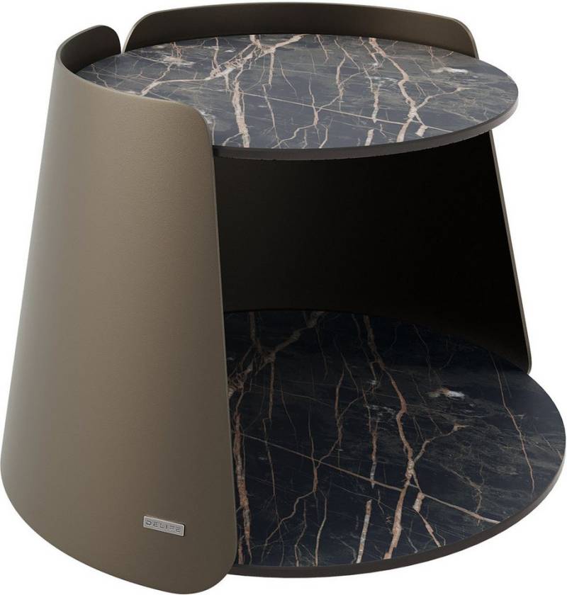 DELIFE Couchtisch Daban, Keramik Laminam®Noir Desir Braun 59x59 cm Gestell Metall Titanfarbig von DELIFE