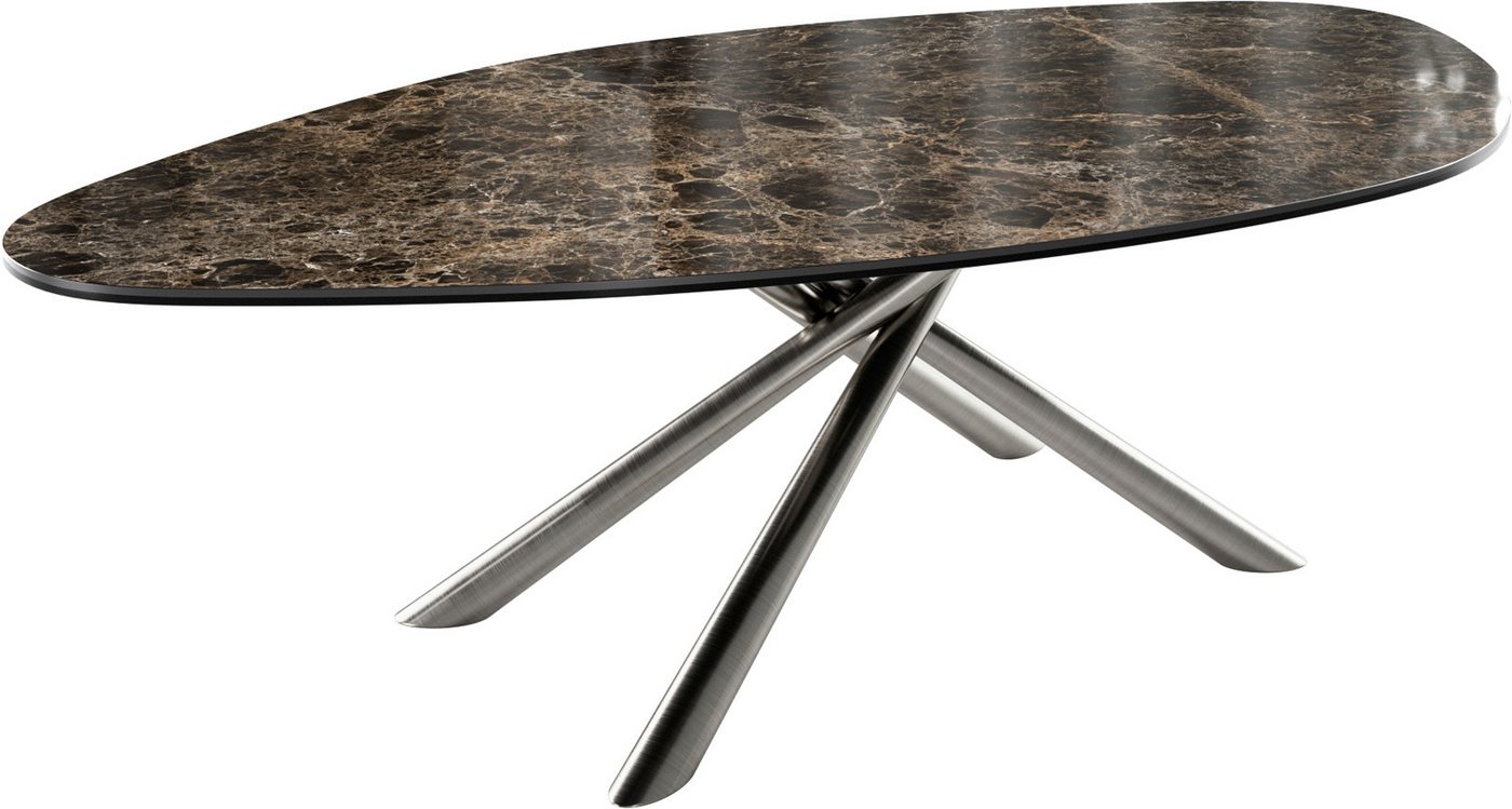 DELIFE Couchtisch Edge, Organisch 140x76 cm Keramik Laminam® Emperador Extra Lucidato Dunkelbr von DELIFE