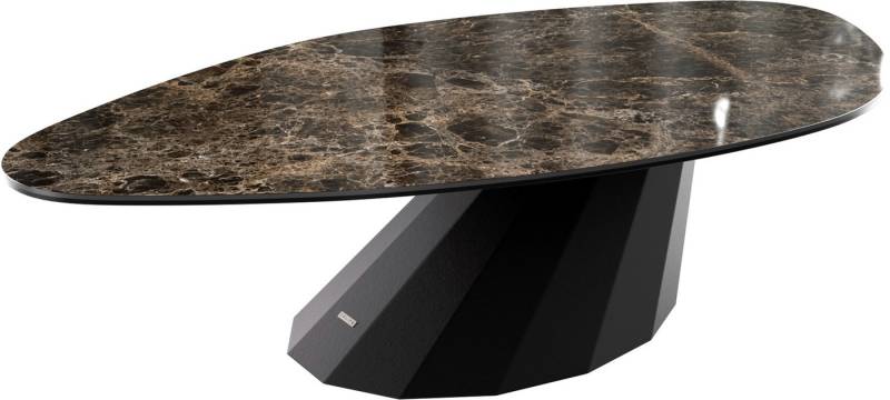 DELIFE Couchtisch Edge, Organisch 140x76 cm Keramik Laminam® Emperador Extra Lucidato Dunkelbr von DELIFE