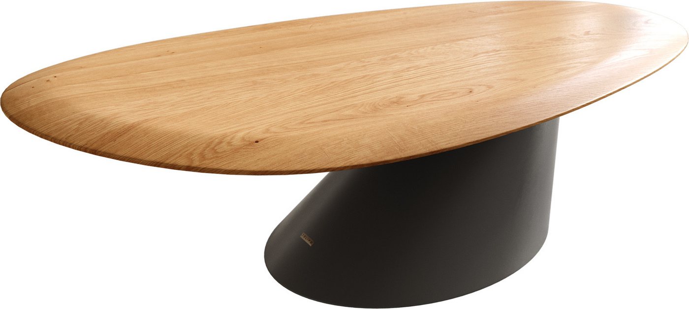 DELIFE Couchtisch Edge, Oval 140x75 cm Eiche Natur Runde Kante Conis Metall Schwarz von DELIFE