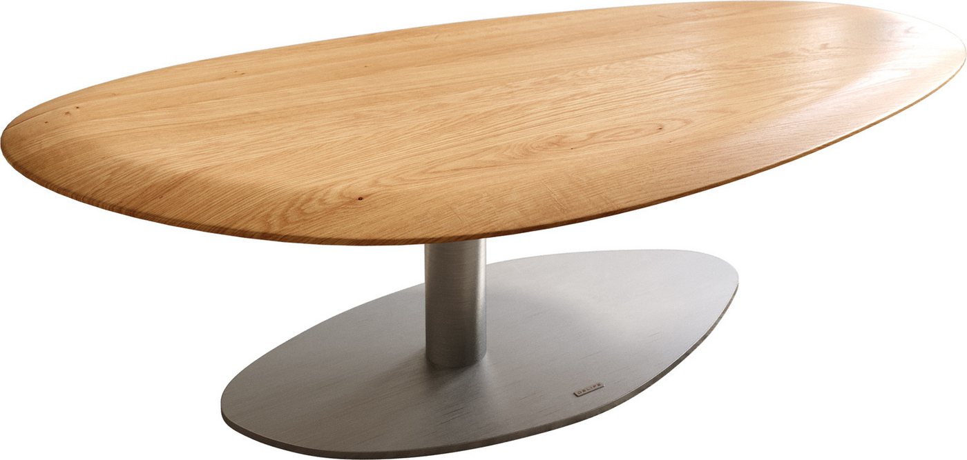 DELIFE Couchtisch Edge, Oval 140x75 cm Eiche Natur Runde Kante Vibany Edelstahl gebürstet von DELIFE