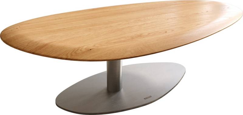 DELIFE Couchtisch Edge, Oval 140x75 cm Eiche Natur Runde Kante Vibany Edelstahl gebürstet von DELIFE