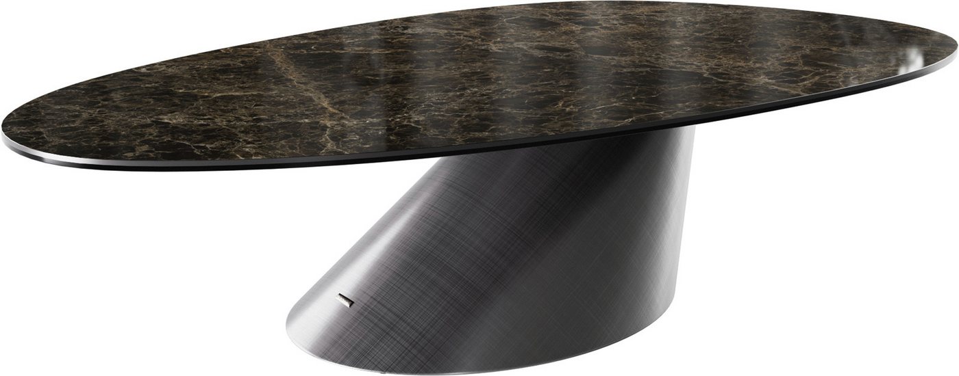 DELIFE Couchtisch Edge, Oval 140x75 cm Keramik Laminam® Emperador Extra Lucidato Dunkelbraun C von DELIFE