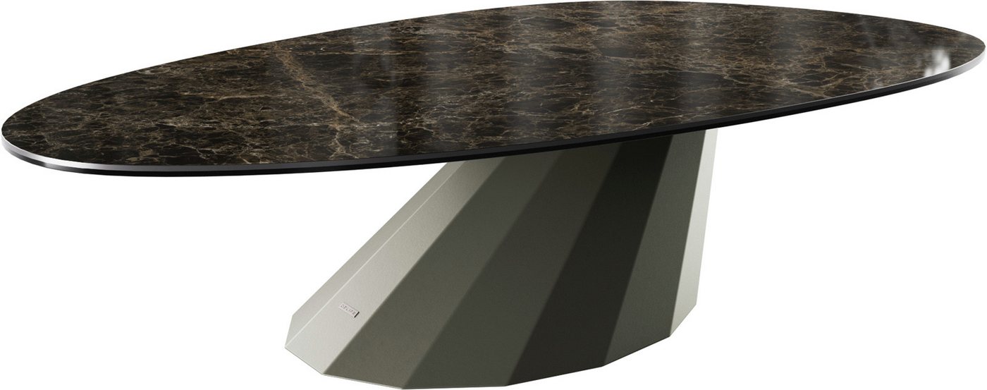 DELIFE Couchtisch Edge, Oval 140x75 cm Keramik Laminam® Emperador Extra Lucidato Dunkelbraun P von DELIFE