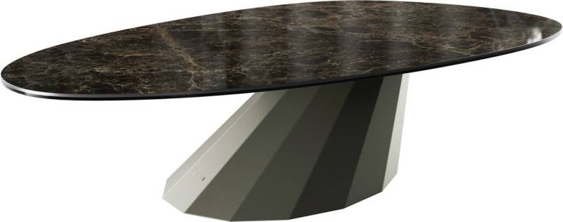 DELIFE Couchtisch Edge, Oval 140x75 cm Keramik Laminam® Emperador Extra Lucidato Dunkelbraun P von DELIFE