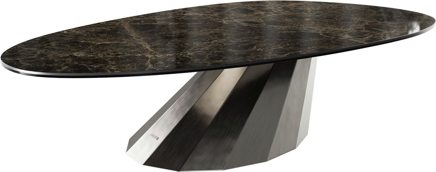 DELIFE Couchtisch Edge, Oval 140x75 cm Keramik Laminam® Emperador Extra Lucidato Dunkelbraun P von DELIFE