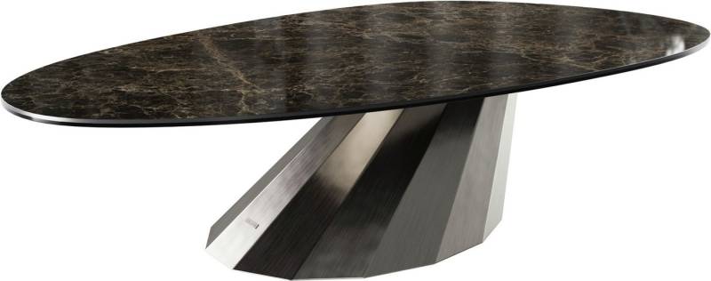 DELIFE Couchtisch Edge, Oval 140x75 cm Keramik Laminam® Emperador Extra Lucidato Dunkelbraun P von DELIFE